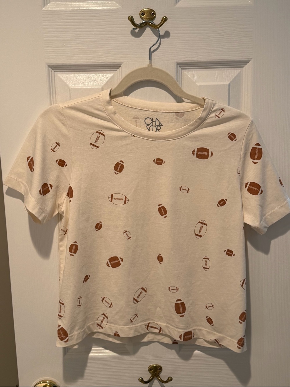 Chaser Football Print Graphic Tee Cream Short Sleeve T-Shirt Small NWT